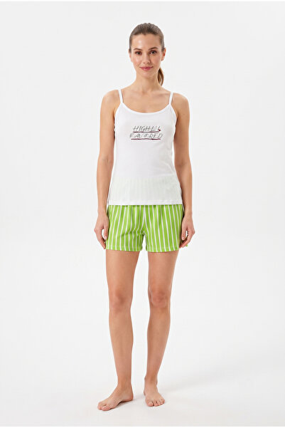 FAMES PİJAMA 100% Cotton Combed Favored Pattern Women's Shorts Set with Straps