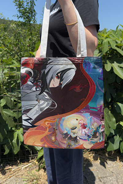 ZipZap Arlecchino Genshin Impact V3 Double-Sided Canvas Print Tote Bag Anime Bag