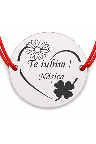 Simoshop Brățară argint 925 cu bănuț Te iubim Nășica, șnur reglabil — cadou