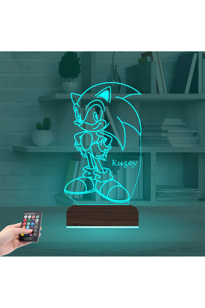 Genel Markalar Sonic Çocuk Odası Hediye Kişiye Özel 3D Lamba - Masa Gece Lambası