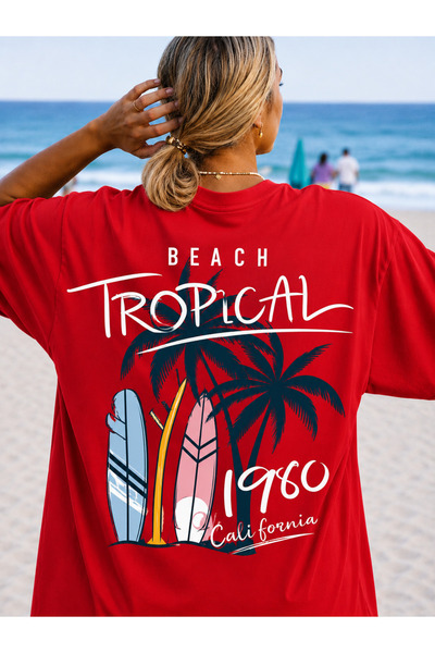 VODEXA تي شيرت نسائي كبير الحجم مطبوع عليه TROPICAL مصنوع من القطن بنسبة 100%...