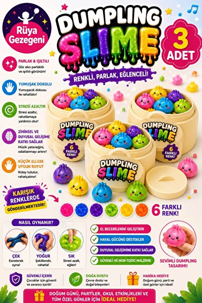 Rüya Gezegeni 3 ADET Dumpling Slime Simli Çin Mantısı Oyun Jeli - Stres Gider...