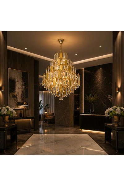 OEM TIER Magno Crystal Chandelier 13xE14, D60 cm, Gold, Adjustable Height, Me...