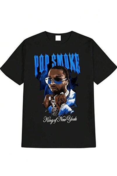25W تي شيرت رجالي بتصميم SMOKE King Of New York، بخط أزرق جريء وتصميم هيب هوب...