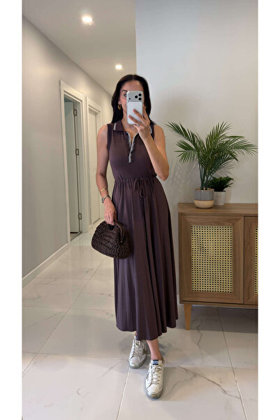 BİRCANÇİL Sailor Kahve Polo Yaka Kolsuz Elbise