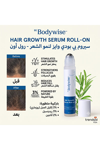 Be Bodywise Hair Growth Serum Roll-On 25ml - With 3% Rosemary & 3% Redensyl |...