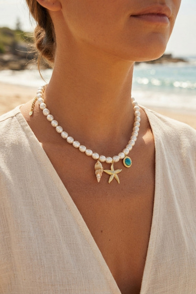 evimdeyokyok Sea Breeze Pearl Charm Necklace Tj-Bko11159