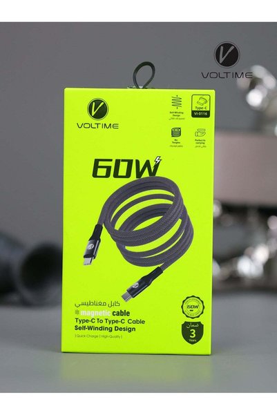 Voltime Volttime Magnetic Type C to Type C 60W Cable, Anti-Tangle, Easy to Store, Compatible with All iPhone 17 and Galaxys