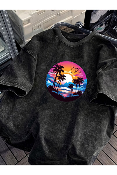 Pink Sky Unisex Oversize Vintage Washed Street Style Μόδα του δρόμου Βαμβακερ...