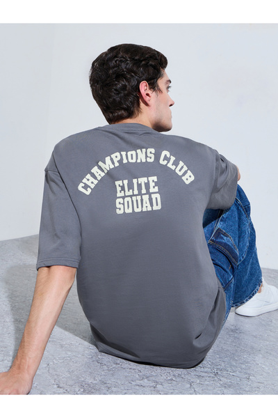 Styli Men Oversized Back Typographic Print Terry T-Shirt