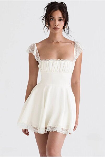 Friday Mood Kadın Drape Detaylı Dantelli Mini Elbise