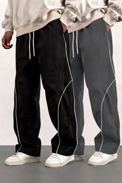 SERABLANKA 2-Piece Men's Oversize Sweatpants with Piping Detail, Wide Legs, C...