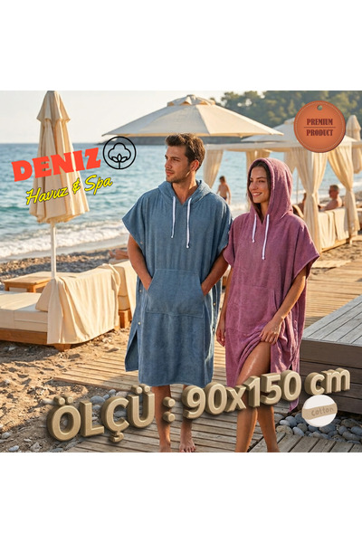 zera collection 100% Organic Cotton Poncho Towel, Snap Fastener Sea Pool Spa