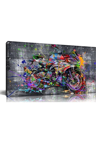 HOME MODE Graffiti Sports Bike Canvas Wall Art | 50x100 Inches Gallery Wrappe...
