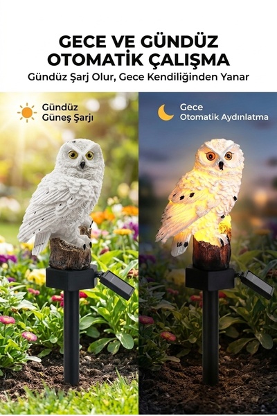 ALFAGİFT Solar Işıklı Baykuş Bahçe Lambası Güneş Enerjili LED Bahçe Aydınlatma Suya Dayanıklı 42 cm
