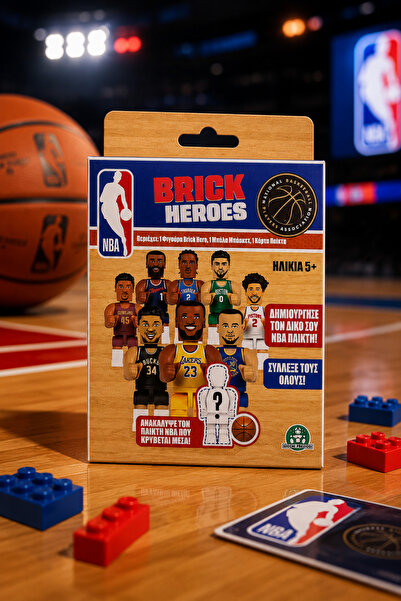 NBA Figurină Brick Heroes Surpriză cu Minge și Card de Colecție, 5+ Ani