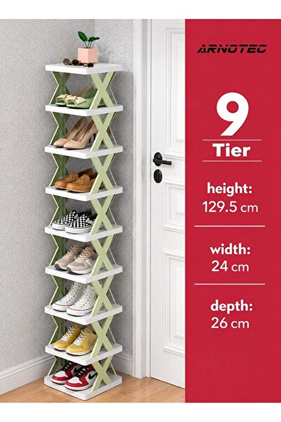 ARNOTEC 9-Tier Vertical Shoe Rack, Space-Saving Foldable Shoe Organizer, Comp...