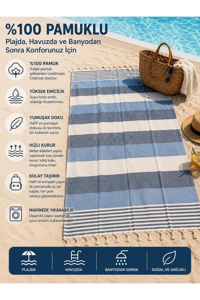 bornoz dünyası Cotton Striped Peshtemal Fringed Beach Pool Spa Sauna Sports, Travel Towel