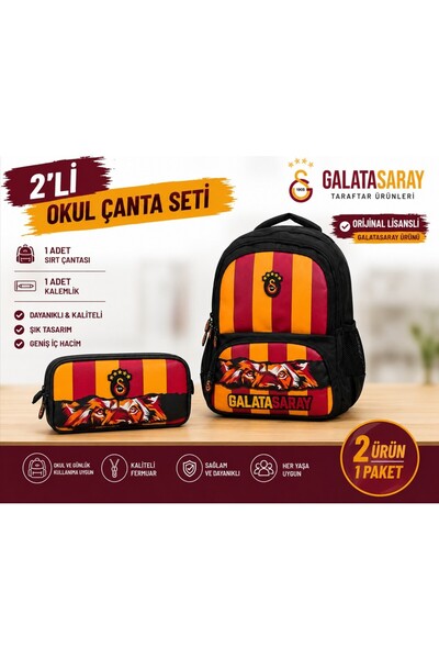 Galatasaray Lisanslı Aslan Desenli Beslenme Çantası 26570+ Kalemlik 26571