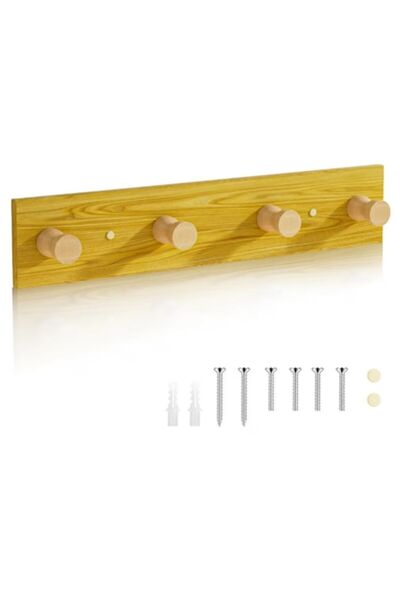 OEM Suport de perete cu 4 cârlige, montat pe perete, 43,3 cm, aspect lemn, Ma...