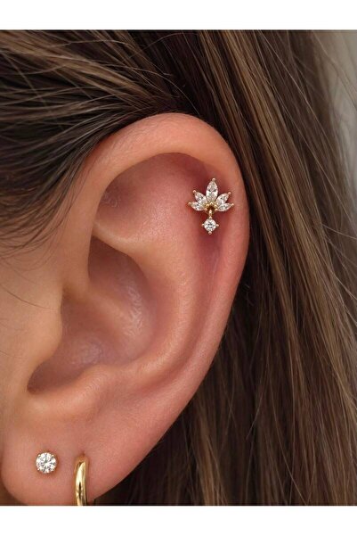 Arescollection 1 ADET ZİRKON TAŞLI HELİX TRAGUS LOBE UYUMLU PİERCİNG