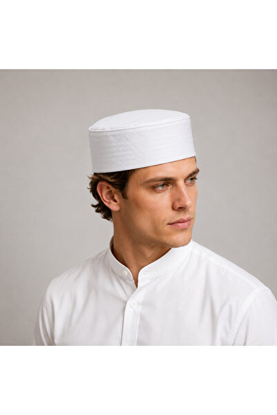 koçaktoptan 100% Cotton White Stitched Skullcap