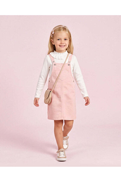 REDTAG Girls Pink Heart Pocket Pinafore And Rib T-Shirt Dress Set (2 Piece)
