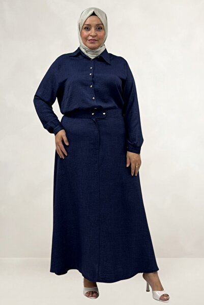 Eslina 67061 Plus Size Skirt - Shirt Melange Set - Navy Blue