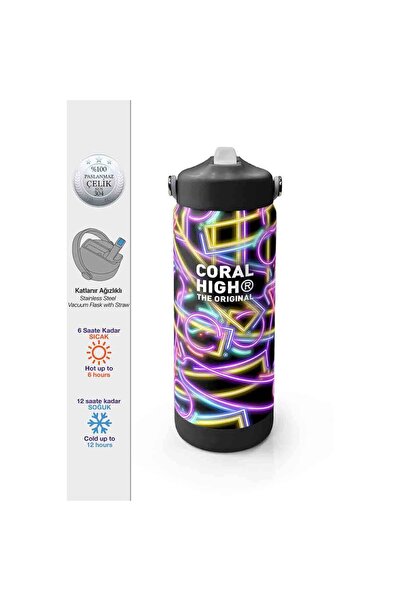 Coral High Neon Desenli Çelik Termos Matara 650 Ml 38330
