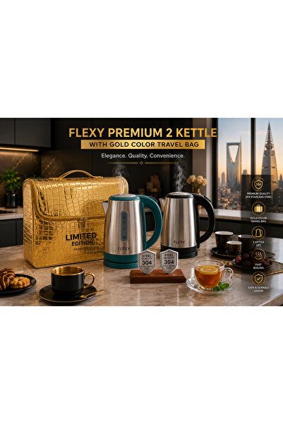 flexy 2-in-1 Electric Kettle Combo with Luxury Gold Travel Bag