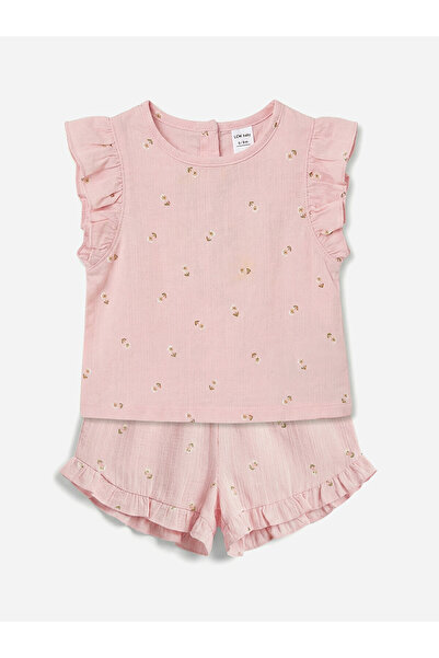LC Waikiki Trendlucky Ruffled Girl Baby Blouse and Shorts with Difference