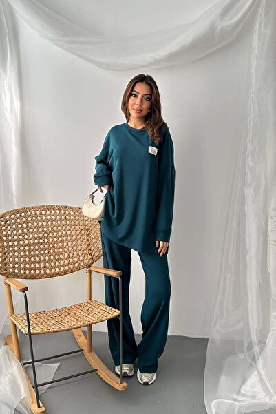 Clothes Fast Γυναικείο σετ πουλόβερ-παντελόνι από βελούδινο ύφασμα, με φαρδιά...