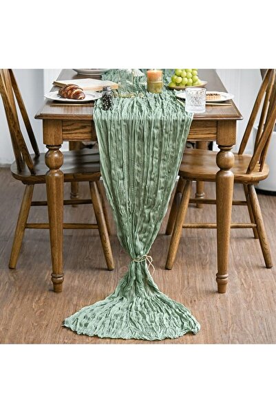 Artoid Mode Boho Sage Green Gauze Wedding Cheesecloth Table Runner, 35x120 In...