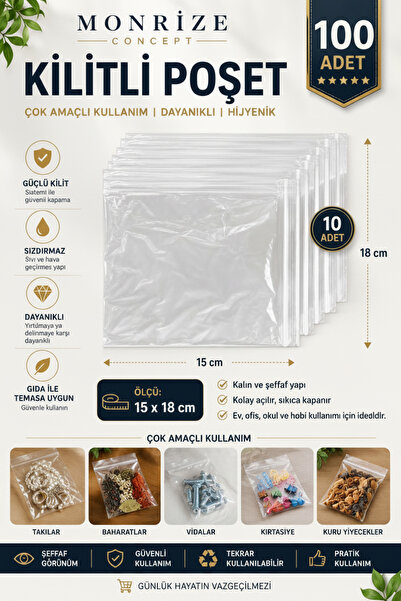 Monrize Concept 15X18 cm Ziplock Bags 100 Pieces |   Transparent Ziplock Bag ...