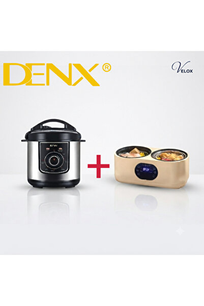 Denx Dinex 6 Liters Electric Pressure Cooker, 1000+ Watt 2-in-1 Double Pot Co...