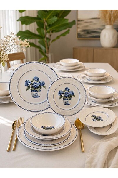 Onedekor 26 Parça 6 Kişilik Vintage Hydrangea Yemek Takımı