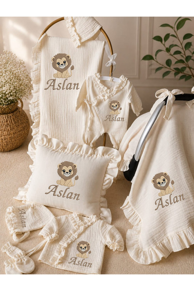 Moda Lime İsme Özel Baskılı 10'lu Müslin Hastane Çıkışı Seti 4 Kat %100 Pamuk...