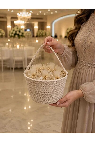 SHLM TEKSTİL 14X14 Wedding Basket Rose Petal Basket Candy Basket Multi-Purpos...