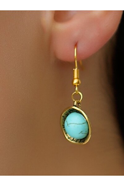 Esha Store Natural Stone Turquoisenatural Stone Round Women's Earrings Euku23F