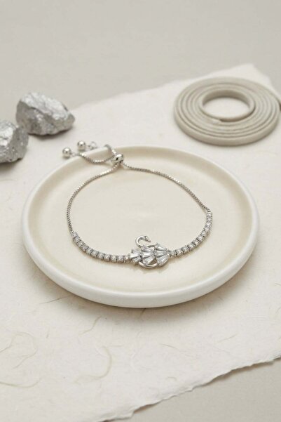 Inure Jewelry سوار مصعد على شكل طائر البجعة مصنوع من النحاس وحجر الزركون بالل...
