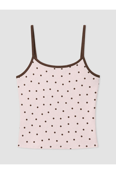 LC Waikiki Pink U-Neck Polka Dot Strap Women's Crop Top
