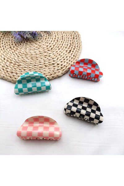Choice15 4 PCS HBFBLBHH 3.15inch Colorful Checkered Rectangle Hair Claw Clips...
