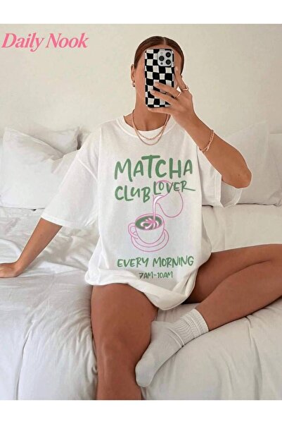 Astogria13 تي شيرت نسائي بطبعة Matcha Club، عالي المرونة، برقبة دائرية وأكمام...