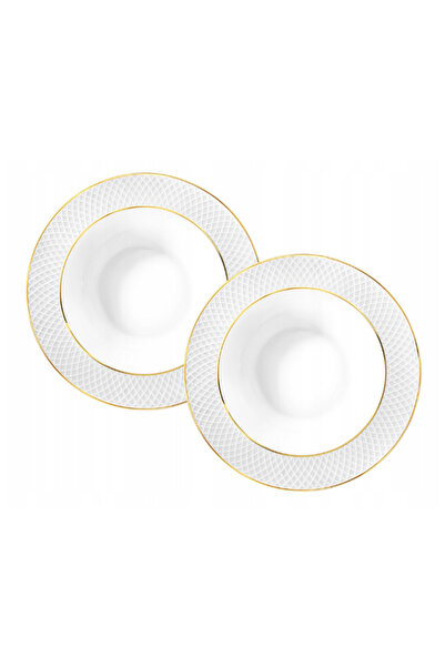 WILMAX ENGLAND Set 2x farfurii adânci WILMAX DIAMOND, porțelan, Alb cu margin...