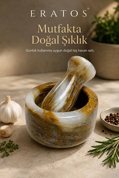 ERATOS Doğal Mermer Havan ve Tokmak Seti | Baharat Öğütücü | El Yapımı Doğal ...
