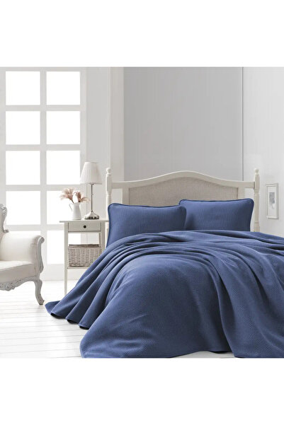 Şaheser Home Collection طقم غطاء سرير من الجاكار باللون الأزرق الداكن