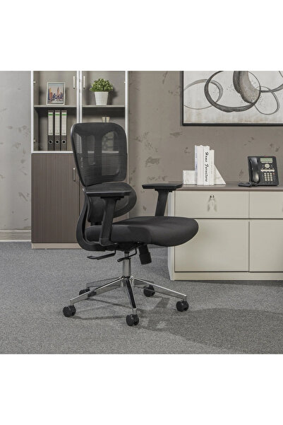 Midas Furniture كرسي مكتب تورمين متوسط الظهر أسود اللون