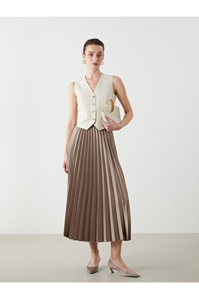 LC Waikiki Two Mt Shop Quality Elastic Waist Satin Women's Pleated Skirt