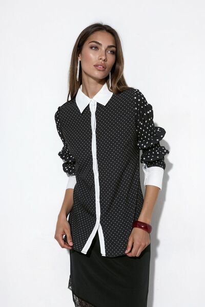 Hiccup Msn Women's Polka Dot Woven Buttoned T-Shirt