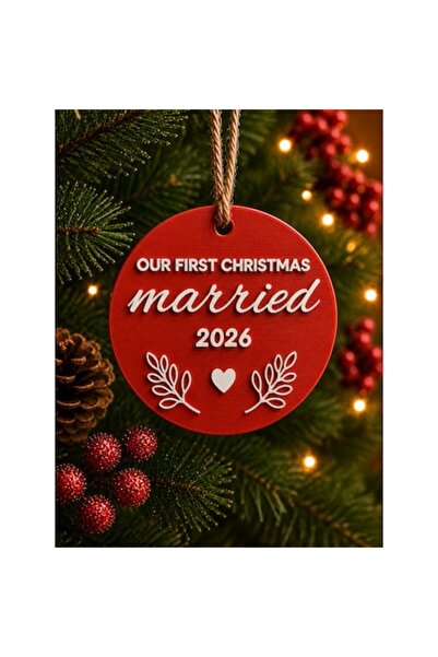 OEM Ornament cadou pentru bradul de Crăciun, Primul Crăciun căsătorit, roșu, Decorațiune 3D, 10x10 cm